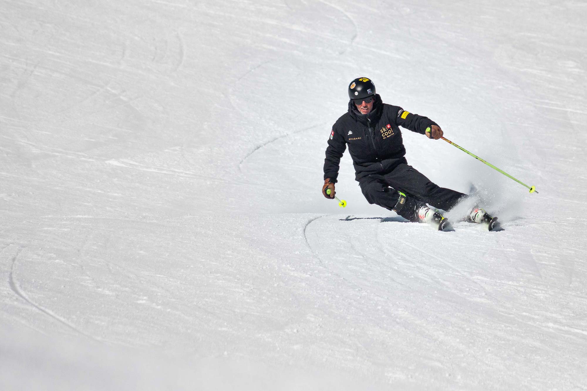 Ski instructor skiing in St. Moritz